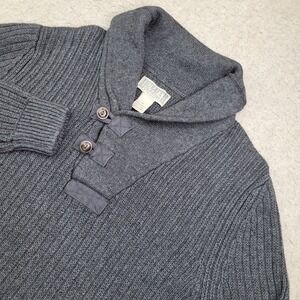 Duluth Trading Co Sweater Mens M Gray Ribbed Cowl Neck Heavy Wool Blend Pullover